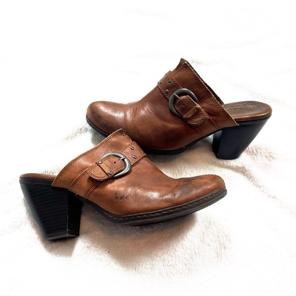 Born Leather Slip On Clogs Heels Mules Women’s Size 8/39 Solid Brown Casual - Picture 2 of 8